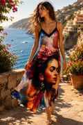 Vestido midi con estampado artístico Frida Kahlo