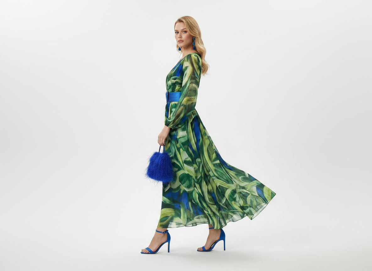 Vestido largo estampado verde