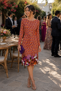 Vestido midi estampado geométrico y floral