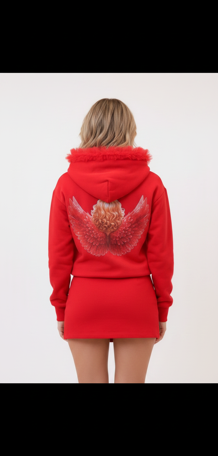 Sudadera roja con capucha y gráfico de ángel 2