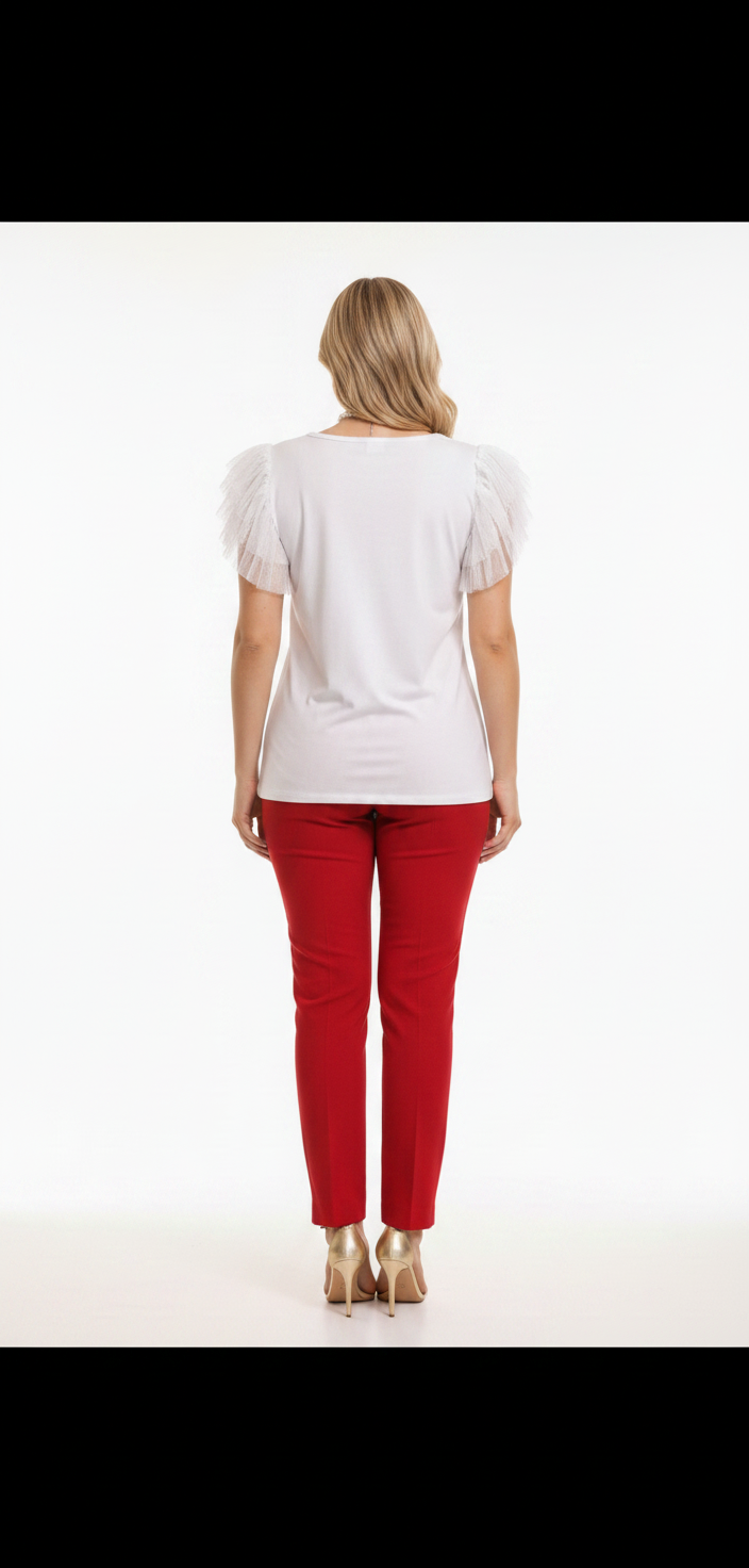 Camiseta blanca con gráfico y mangas de tul 2