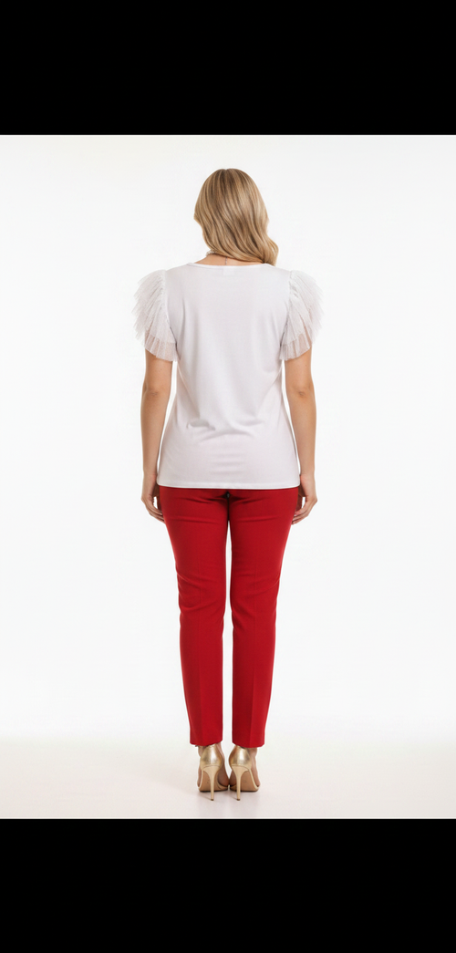 Camiseta blanca con gráfico y mangas de tul 2