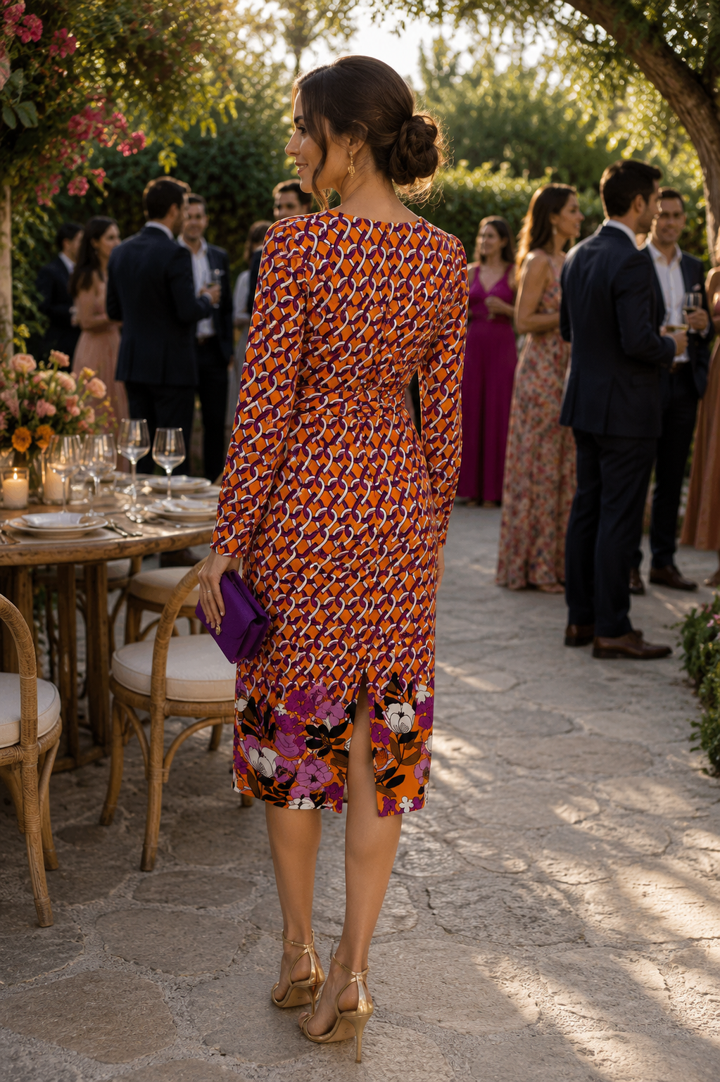 Vestido midi estampado geométrico y floral 2