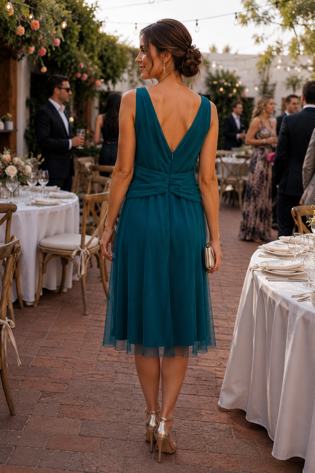 Vestido midi drapeado azul petróleo 2