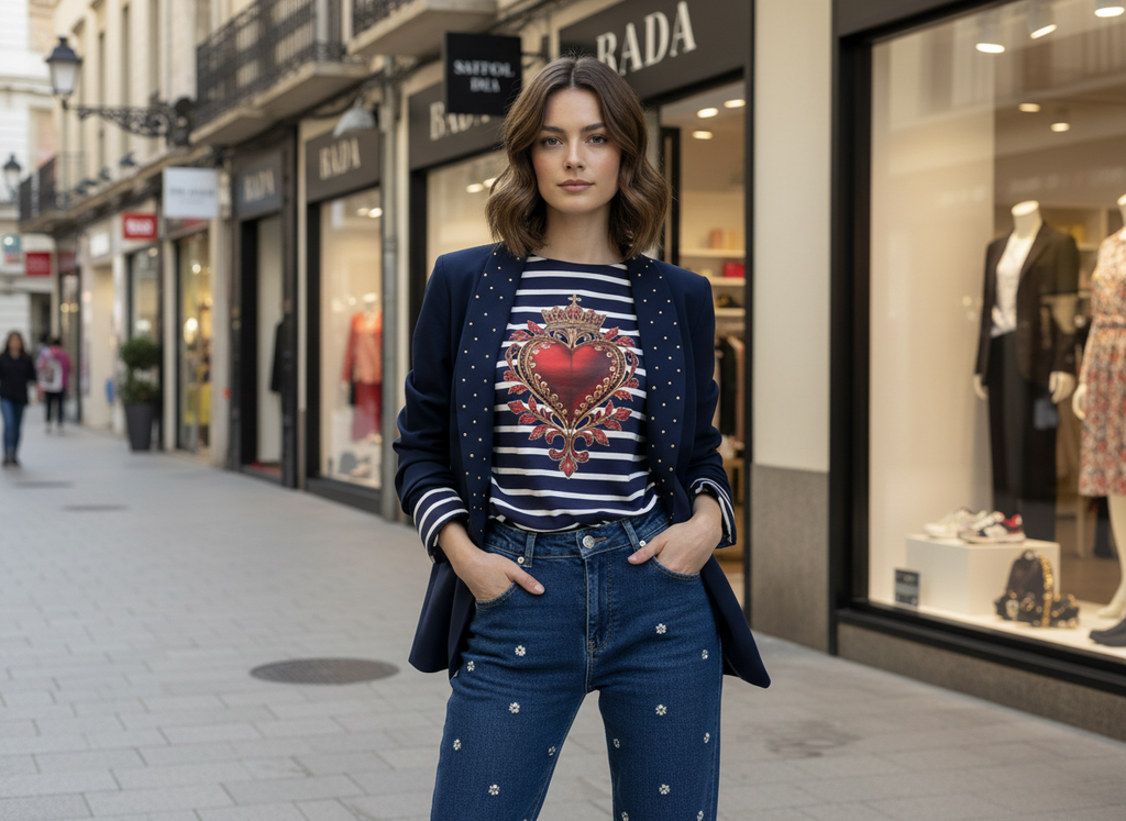 Camiseta sudadera  de rayas con gráfico de corazón 3