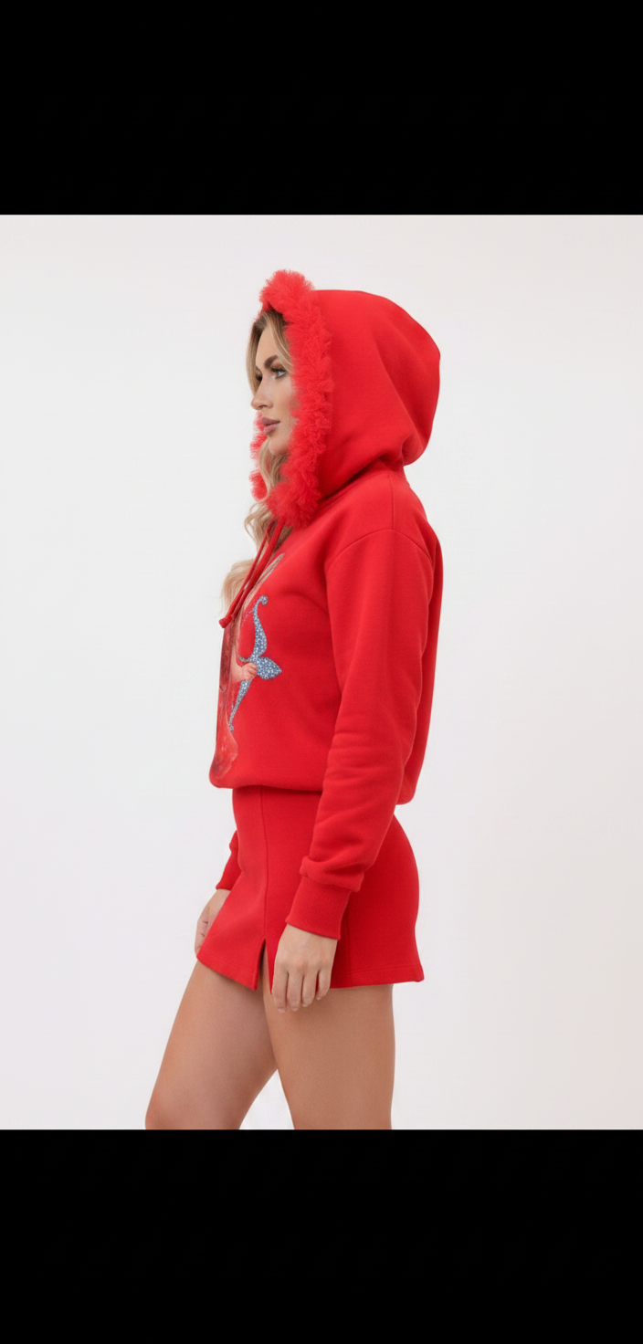 Sudadera roja con capucha y gráfico de ángel 3