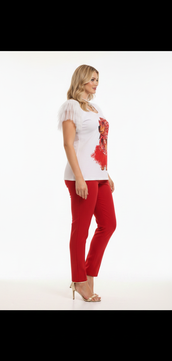 Camiseta blanca con gráfico y mangas de tul 3