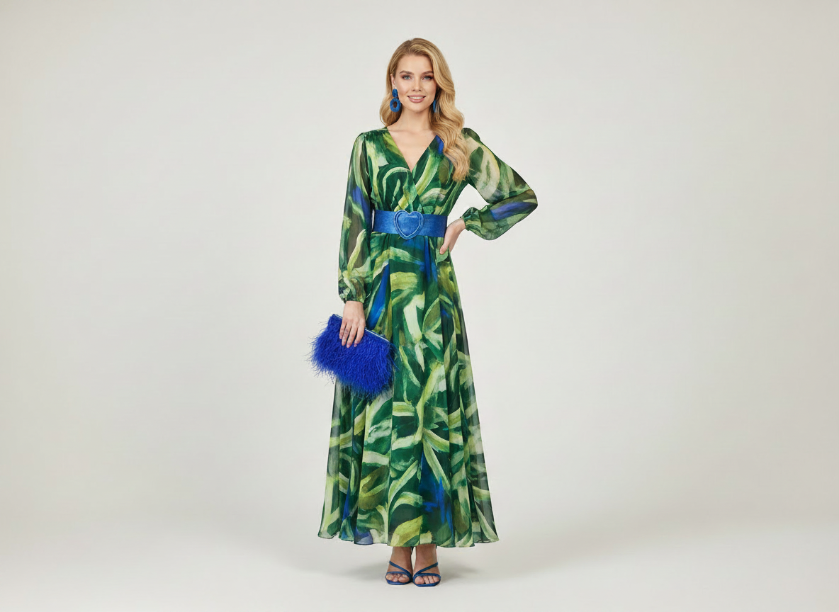 Vestido largo estampado verde 5