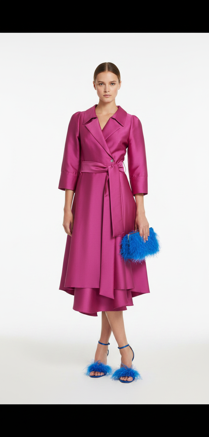 Vestido midi camisero rosa fucsia - imagen 1