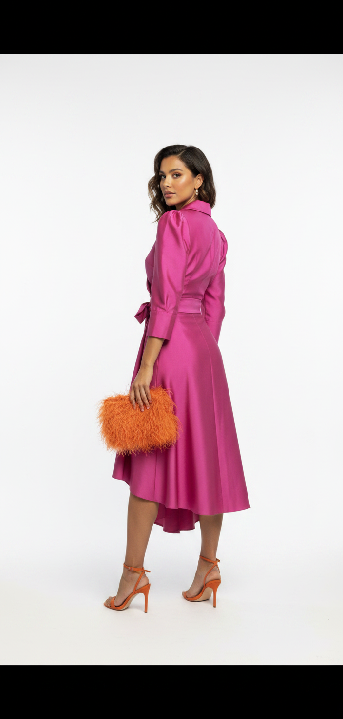 Vestido midi camisero rosa fucsia
