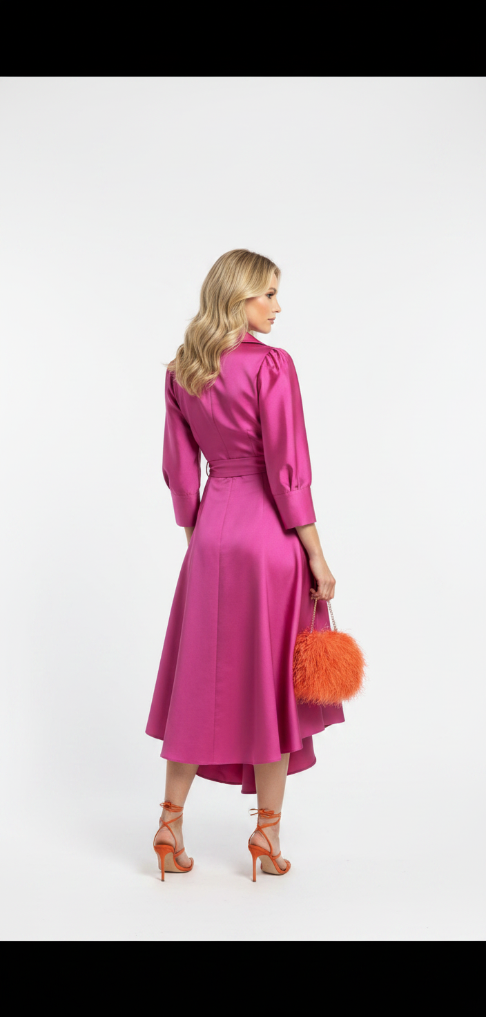 Vestido midi camisero rosa fucsia