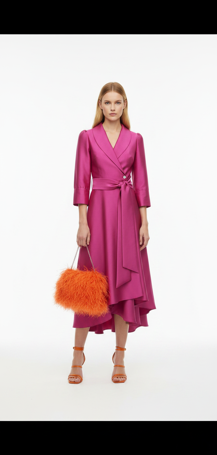 Vestido midi camisero rosa fucsia