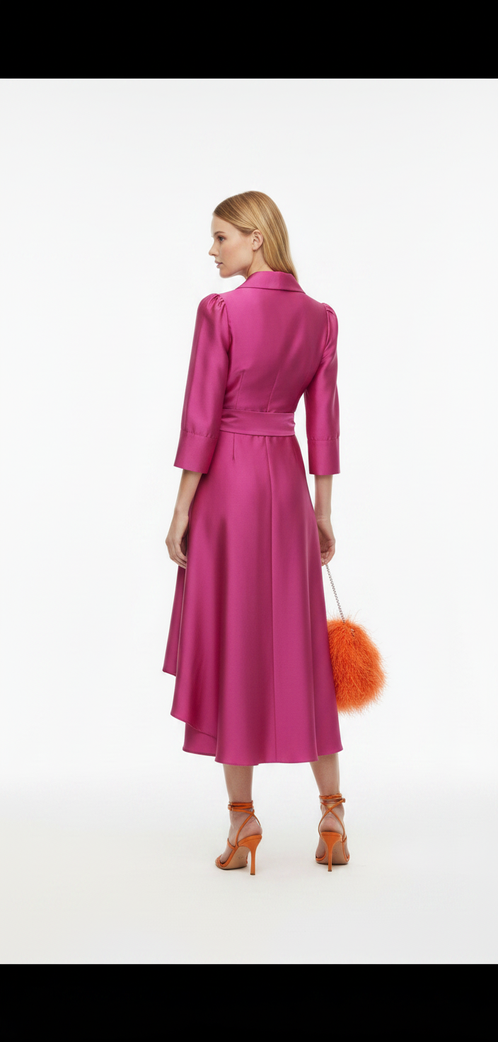 Vestido midi camisero rosa fucsia