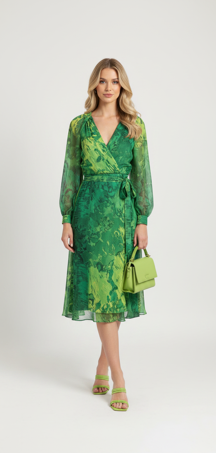 Vestido midi estampado verde - imagen 1