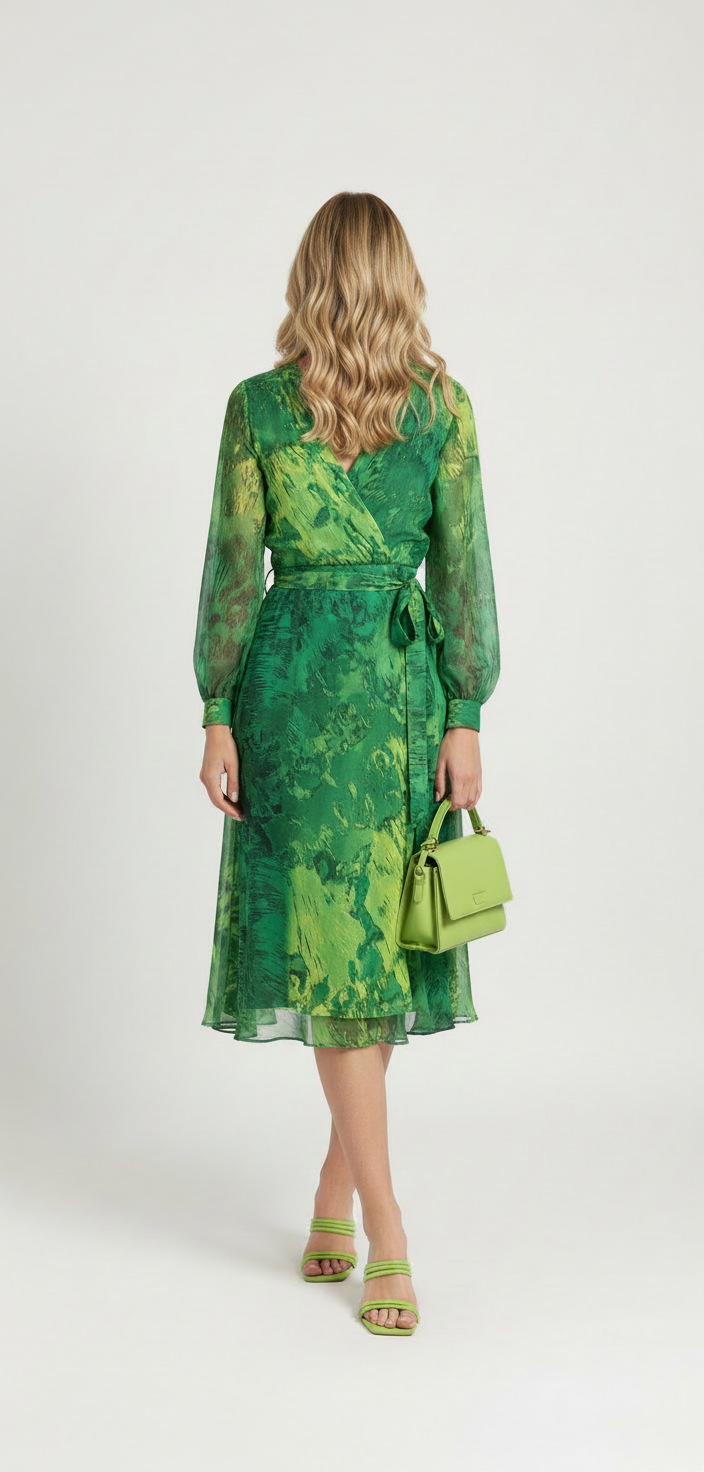 Vestido midi estampado verde